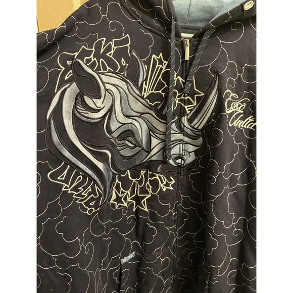 Vintage Y2K Ecko UNLTD Full Zip Hoodie Size 5XL Embroidered Rhino Cybergoth Rare